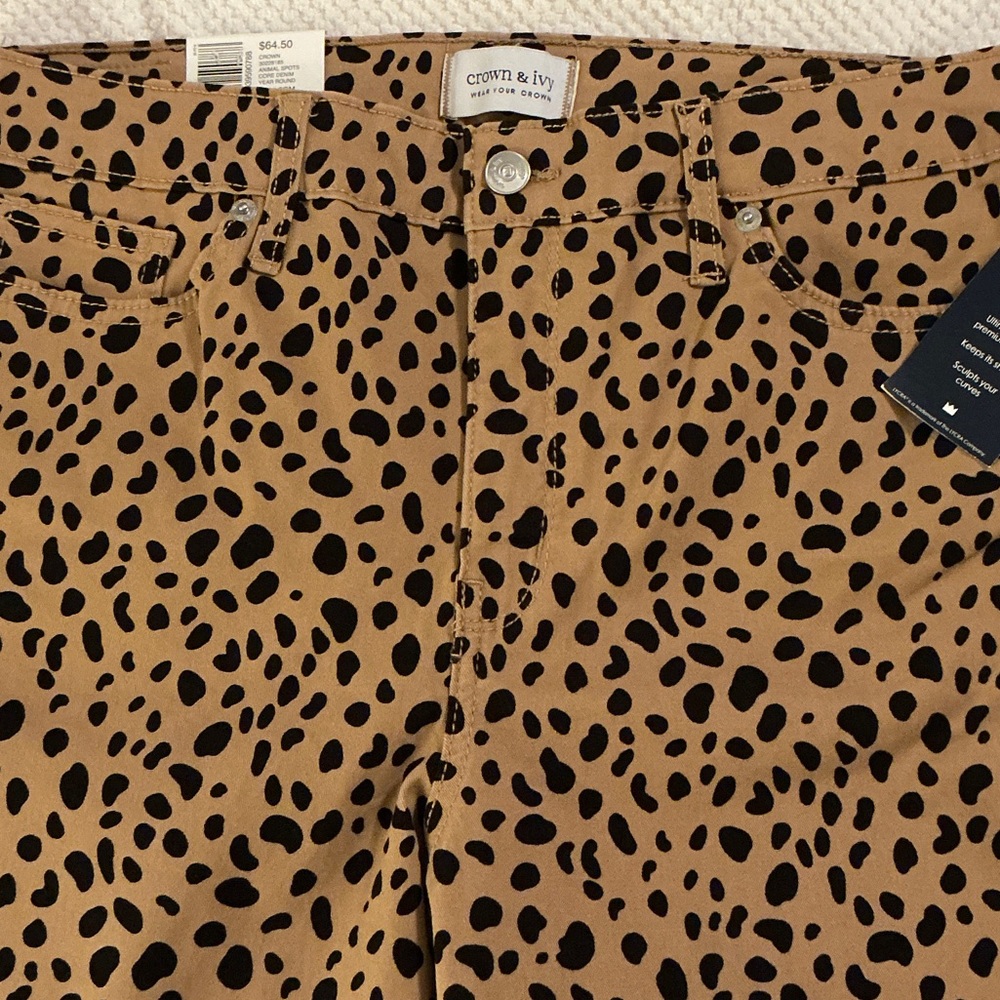 Crown & Ivy High Rise Animal Print Jeans - Tan and Black